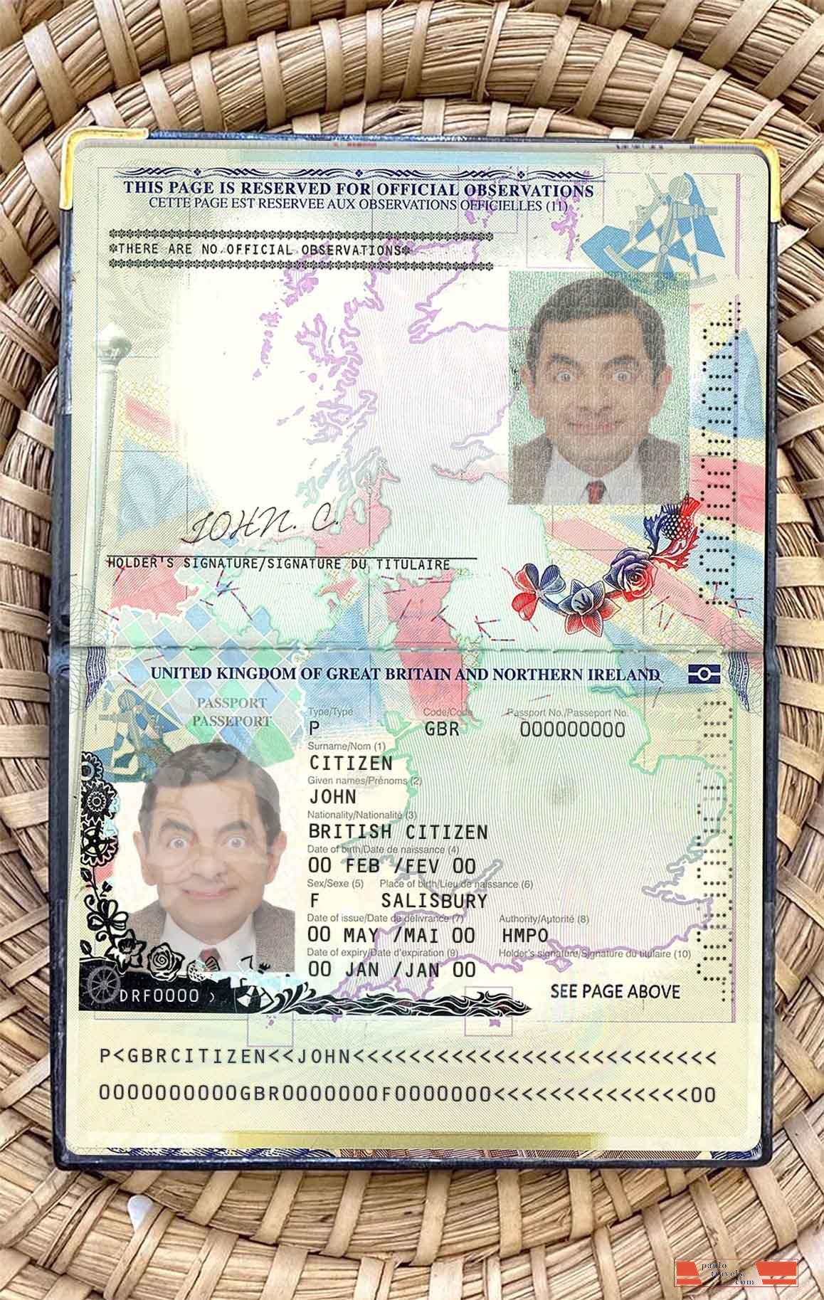 United Kingdom of Great Britain and Northern Ireland passport (2015 2020) photo look PSD template